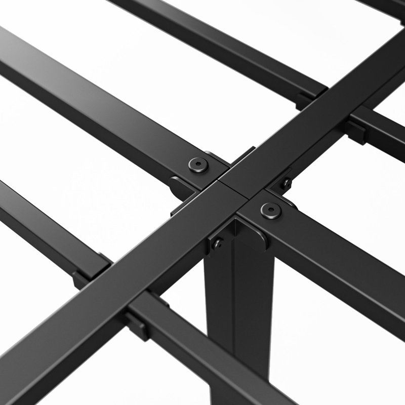 Amylia 18-Inch Heavy Duty Noiseless Non-Swaying Metal Iron Platform Bed Frame with 44” Headboard and Footboard, Black Iron