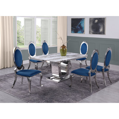Hardnett Dellbrook White Marble Dining Set