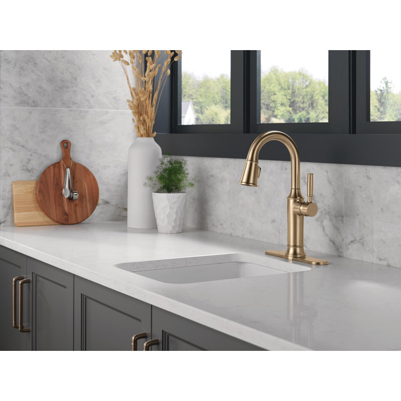 Renaldi Brushed Gold Bar Faucet with Pull Down Sprayer, Modern Single Hole Prep Sink Faucet, Single Handle, Lumicoat Champagne Bronze
