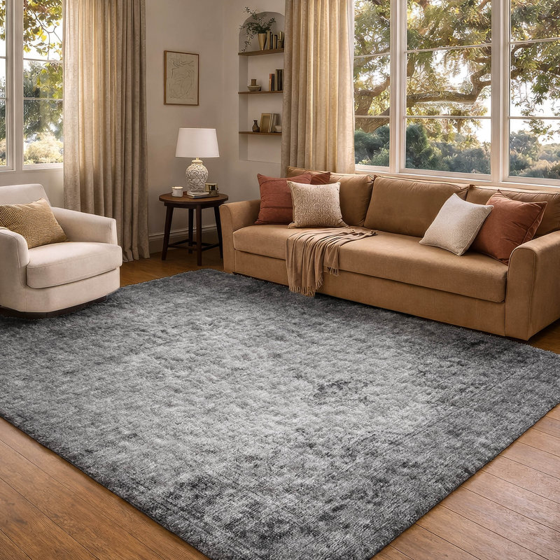 Tapis oriental à poils longs de qualité supérieure lavable à la machine ADS658, Grey, 10 pi x 14 pi