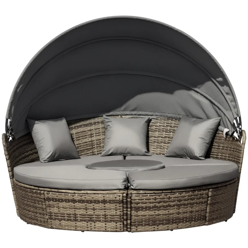 Modern Convertible Patio Sofas, Rattan Steel With Adjustable Canopy