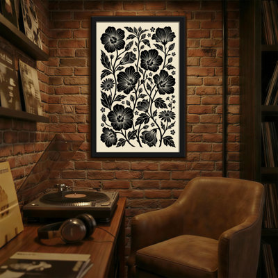 Plants & Flowers Black Floral Pattern On Cream Background