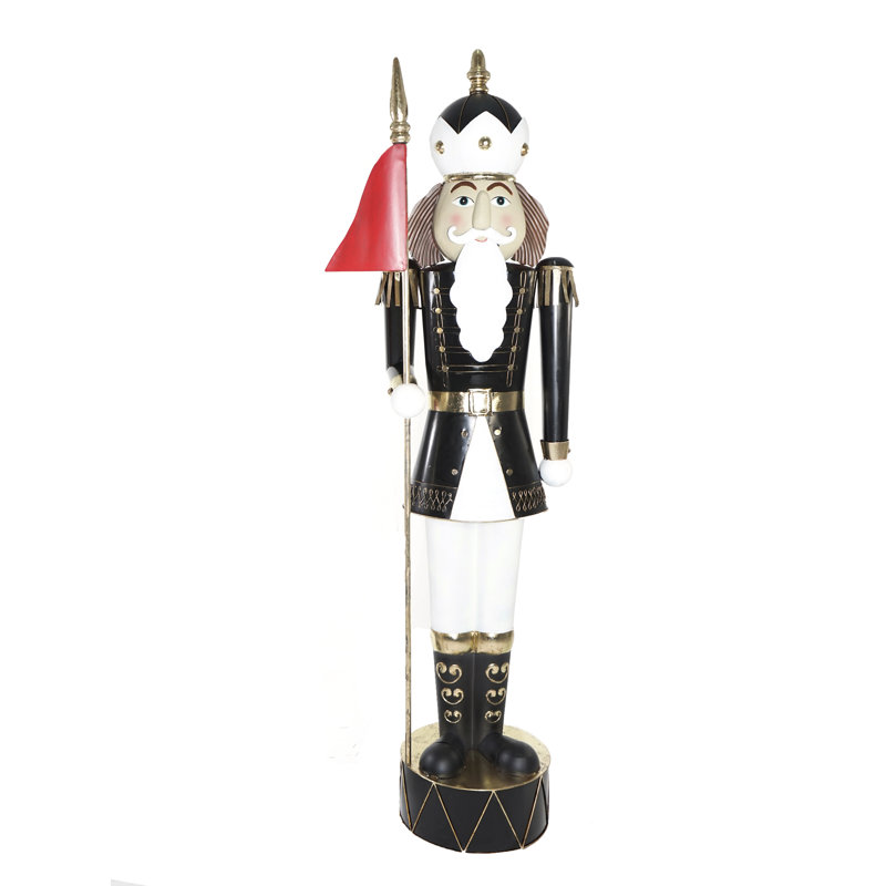 79.9" Traditional Iron Christmas Nutcracker Figurine with Red Flag, Oversized Holiday Decor Accent