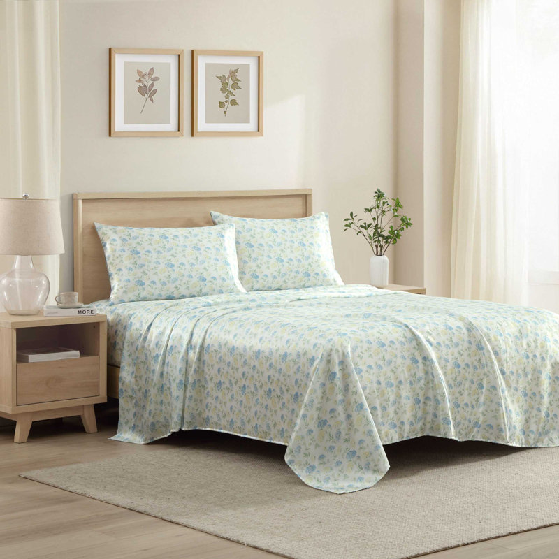 Ensemble de draps Laura Ashley, Ensemble de draps pour grand lit avec 2 taies d'or, Edwina Blue