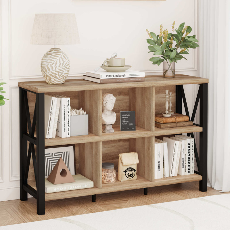 Bibliothèque en bois Guinna, Chêne rustique, 6 cubes