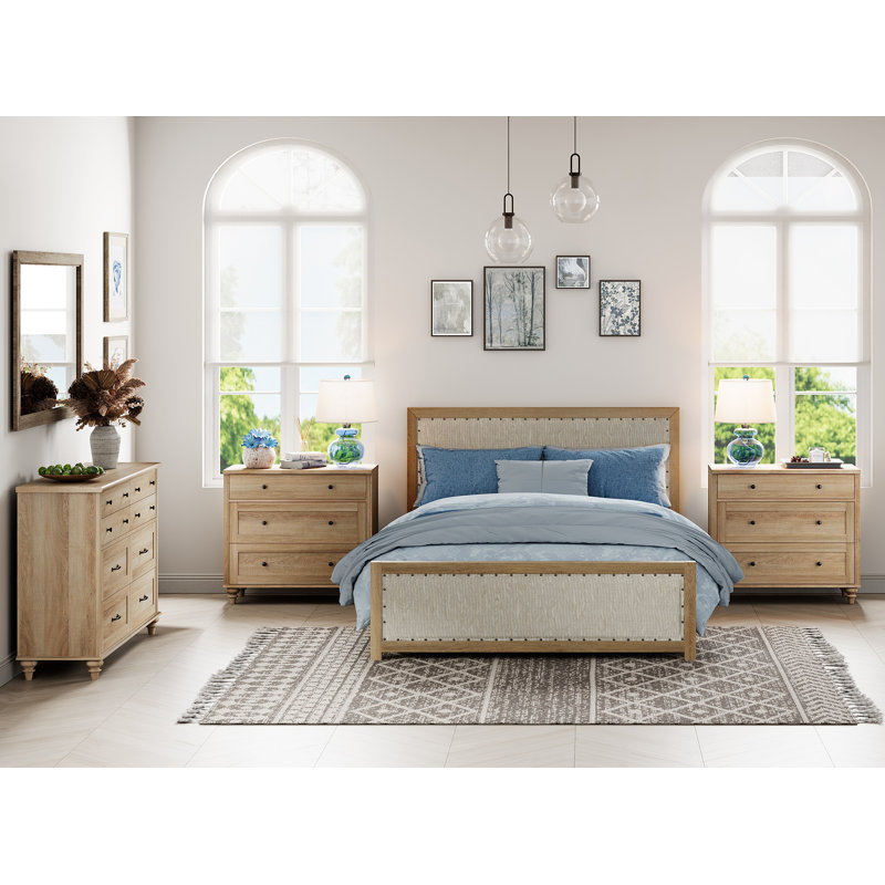 Corretta 3 Piece Bedroom Set - Includes Mid Century 8 Drawer Dresser, Set Of 2 Bedside Tables With 3 Drawers, 3 Piece Dresser And Nightstand Sets