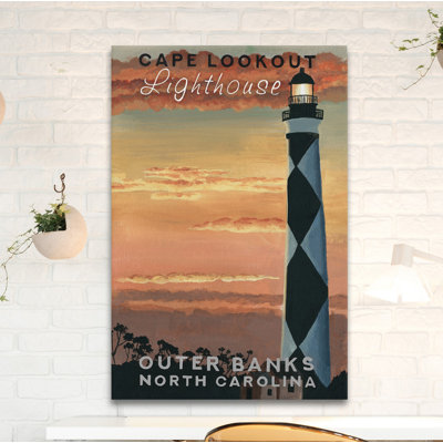 Coucher de soleil au phare, reproduction d'art sur toile tendue