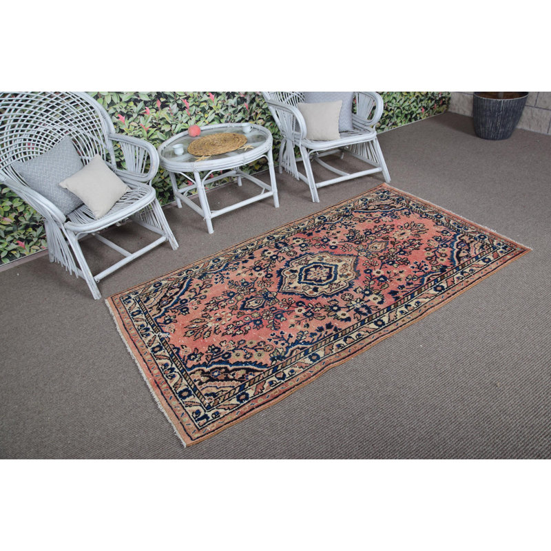 Tapis turc rétro fabriqué à la main avec un motif tribal anatolien classique pour une décoration bohémienne