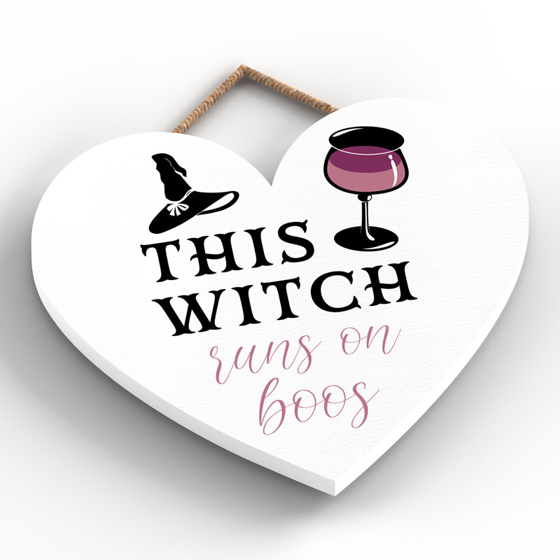 This Runs on Boos Wooden Heart Plaque, White, 16cm H x 17cm W x 0.9cm D