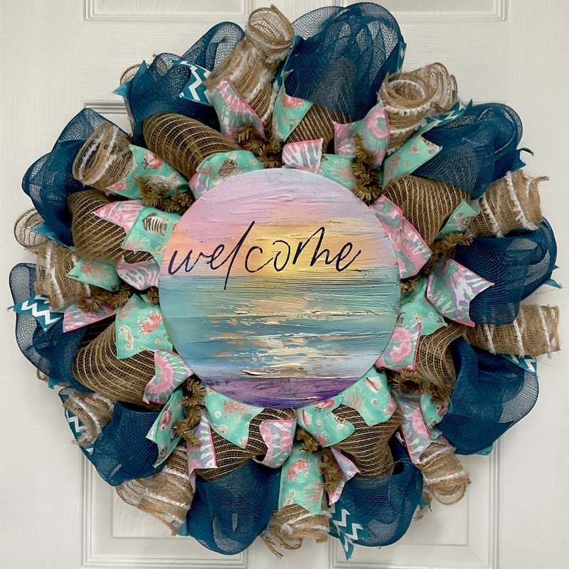 Pastel Ocean Waves Beach Wreath Handmade