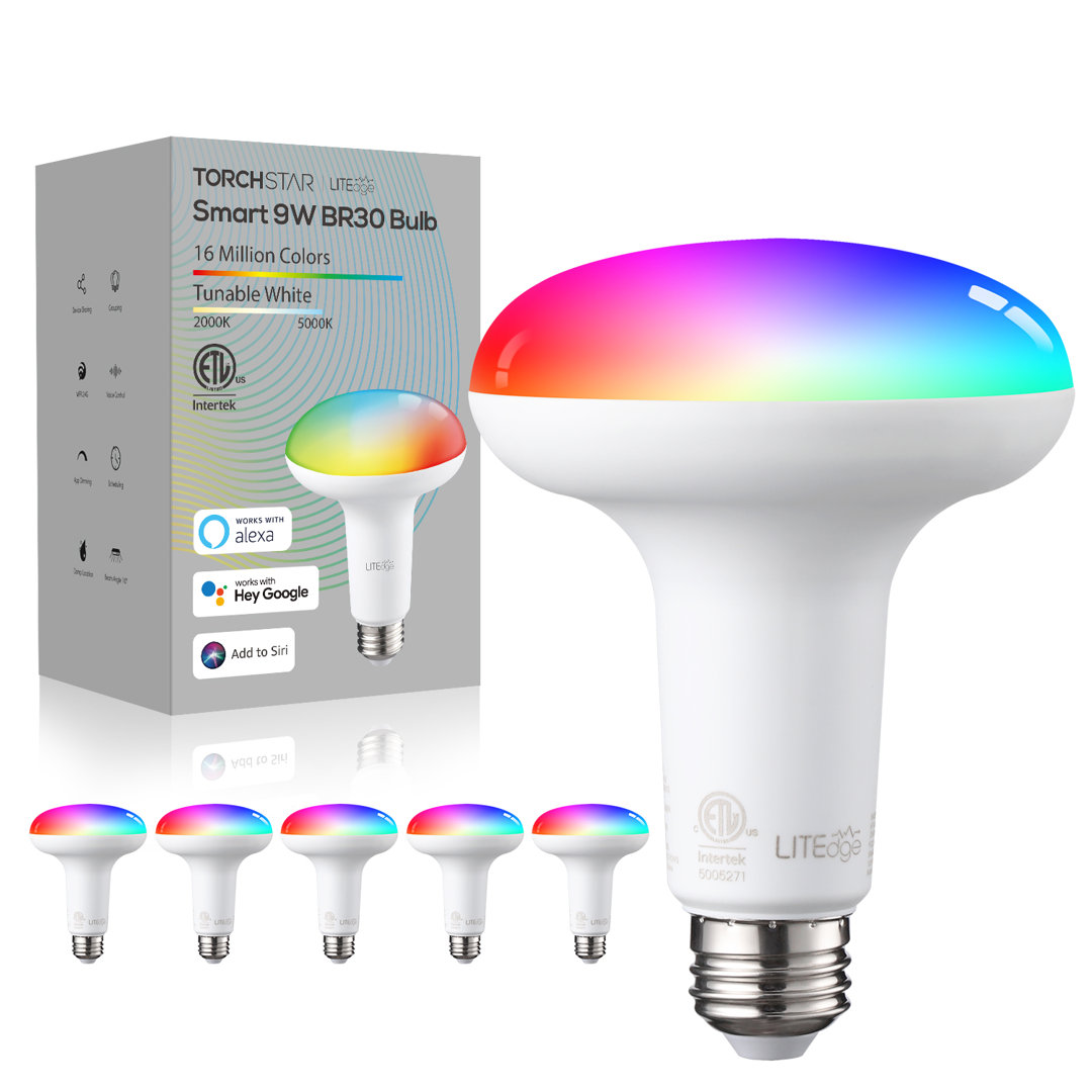 LED BR30 Smart Light Bulbs, Dimmable RGBCW, WiFi Color Changing, E26 Base TORCHSTAR