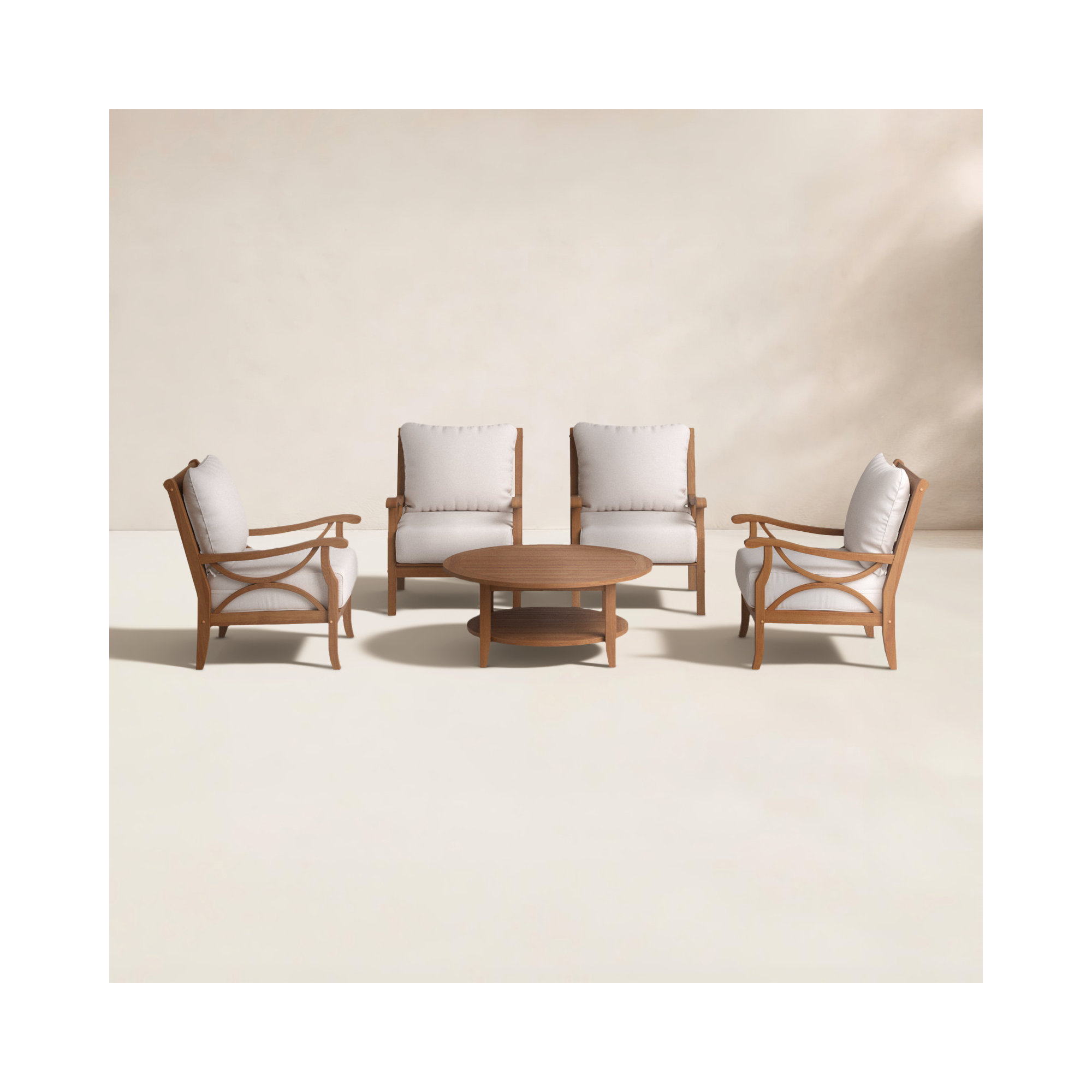 Brunswick 4-Person Teak Outdoor Conversation Set with Cushions, Beige