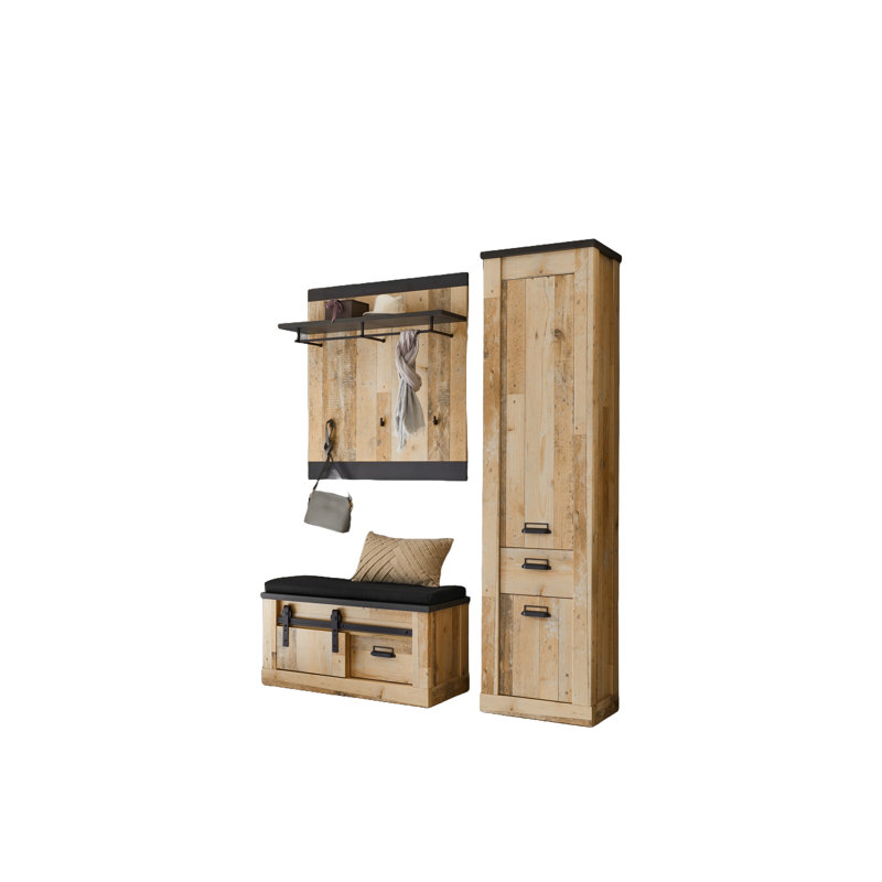 Jackeline Hall Tree 164cm Wide with Bench and Shoe Storage, Natural/Black
