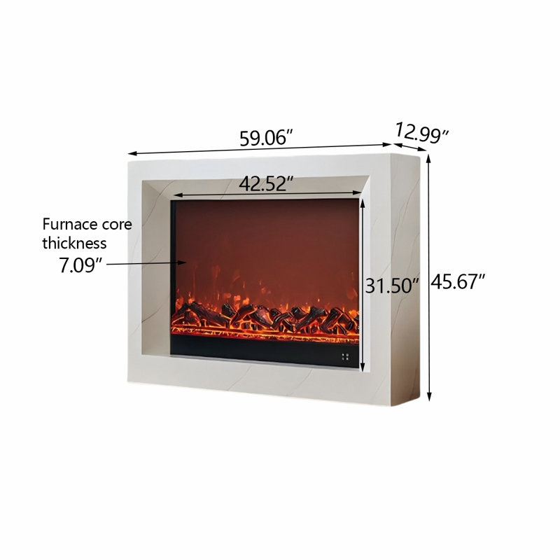 Foyer électrique aspect bois imitation marbre couleur bois, H 45,67 po x l 59,06 po x P 12,99 po