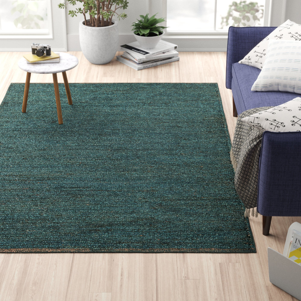 Spathariko Jute Hand Woven Teal Area Rug