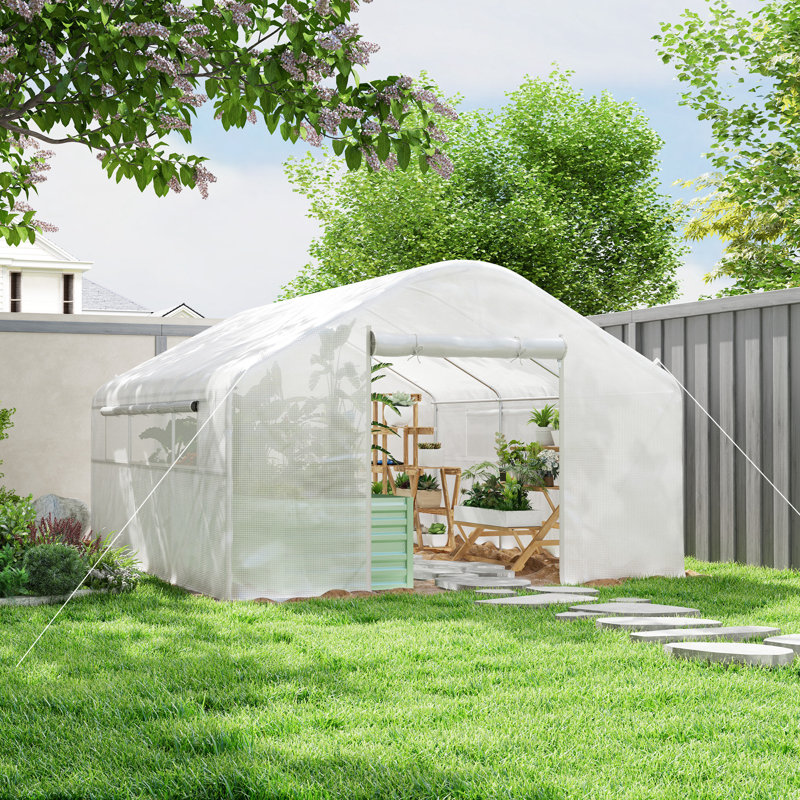 Tunnel Greenhouse with Large Windows Garden Warm House, White, White