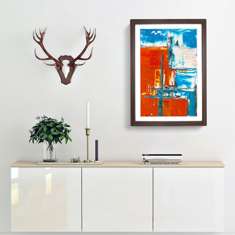 Abstract Art Painting Vol.332 by S.Johnson - Picture Frame Painting Print, 36cm H x 27cm W x 2cm D, Walnut Framed