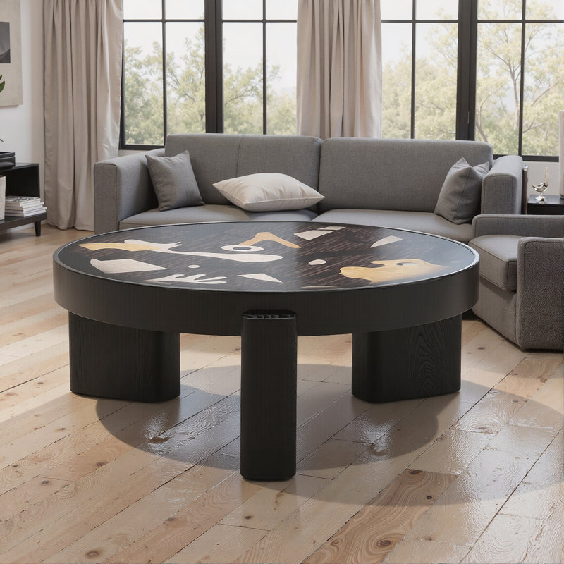 Table basse, H 13 po x l 33,5 po x P 33,5 po, Noir, multicolore / noir
