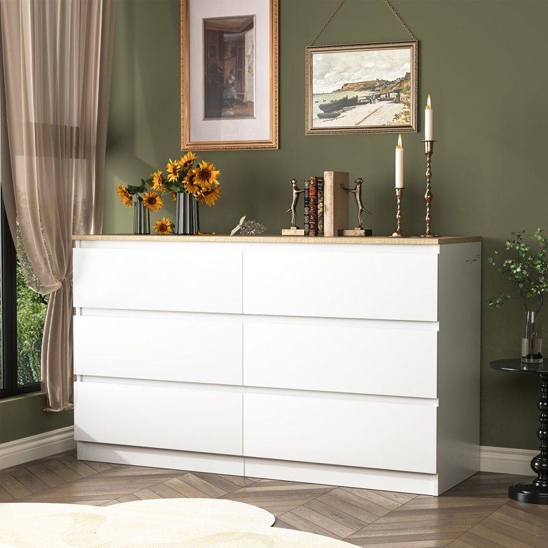 Bisset 47.25'' W 6 - Drawer Dresser, White/Brown