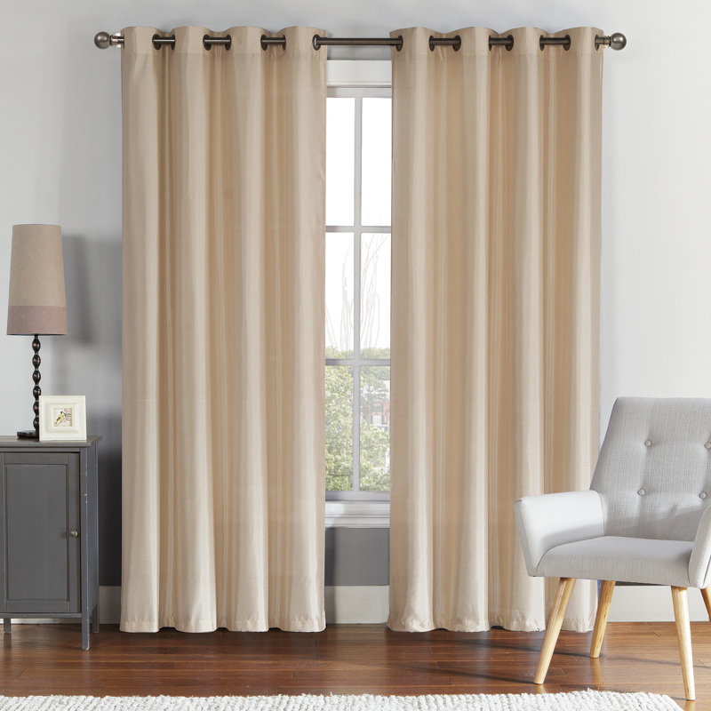 Preston Faux Silk Curtain Panel, Beige, 52" W x 90" H