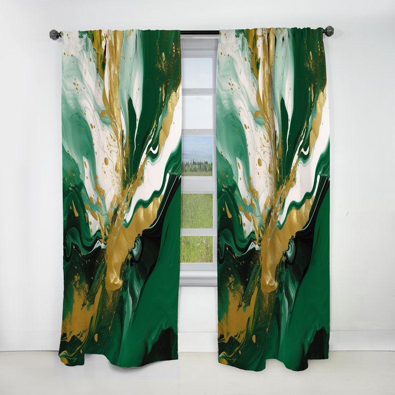 Vert et or liquide Magic II - rideau occultant abstrait - 1 panneau, L 52 po x L 108 po