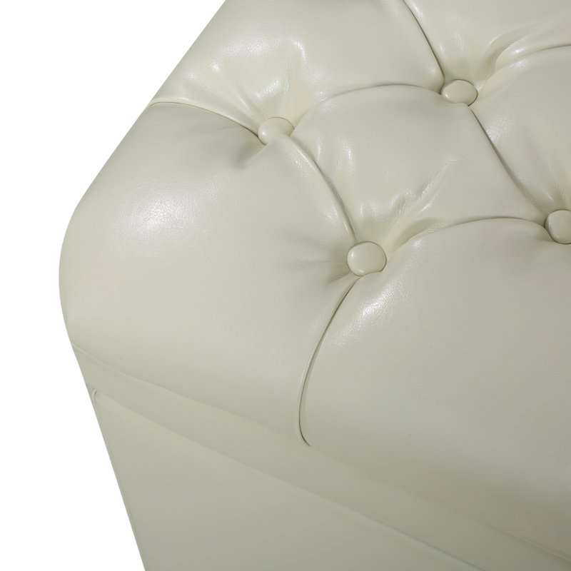 Banc de rangement avec repose-pieds Cancia, Similicuir ivoire