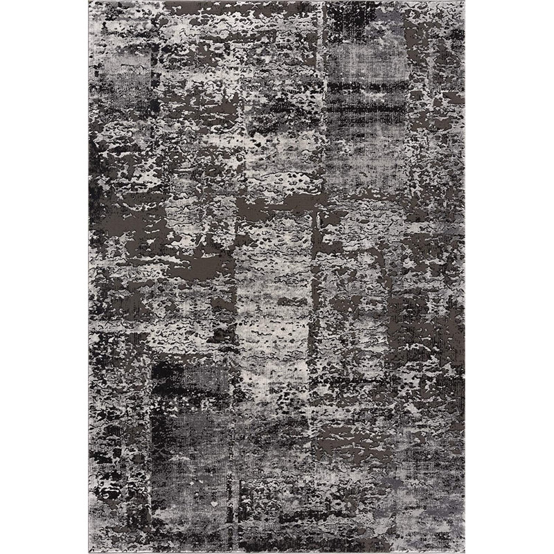 Tapis à motif abstrait gris / noir, Rectangle 3 pi x 5 pi