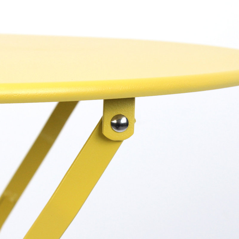 3 Pieces Patio Bistro Balcony Metal - Yellow, Strong Rust- Frame, Design, Foldable For Space Saving, Easy To Wipe Clean, Includes Fade Cushions In Chair Table, Robust Supplied