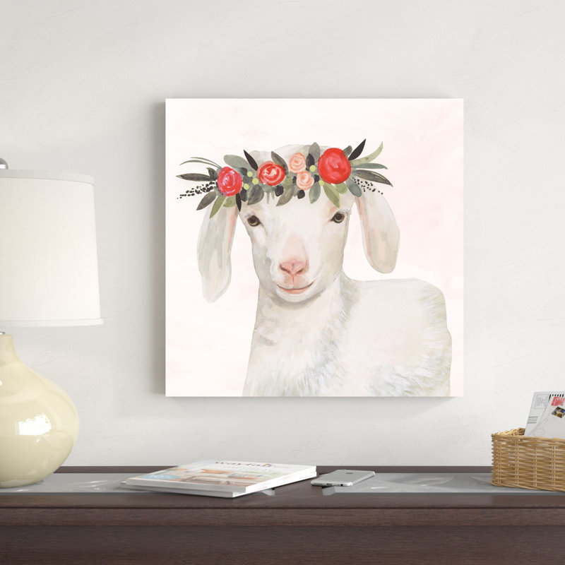 «Garden Goat IV», peinture sur toile, H 20 po x l 20 po, Toile tendue