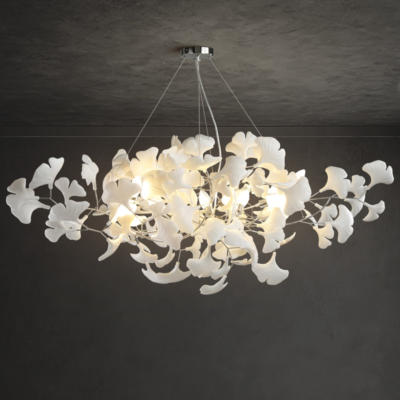 47" 6-Light Ceramic Ginkgo Leaf Chandeliers, Silver