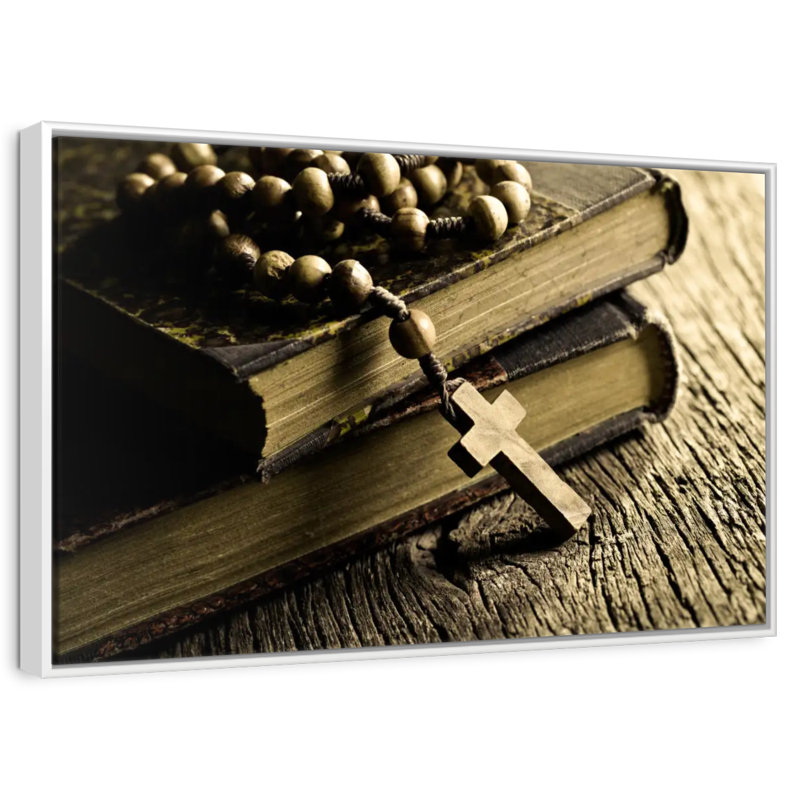 Bible And Cross, 46" X 31", Floating Frame White