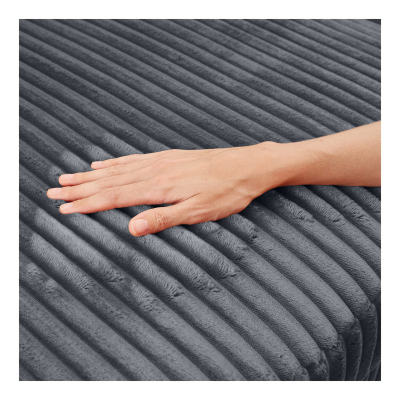 Causeuse avec accoudoirs carrés en velours côtelé Fluffy, Gris foncé