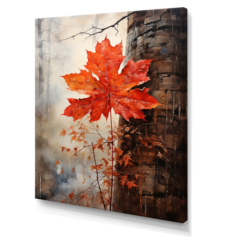 «Maples Mark Autumn Red» sur toile, Toile tendue, H 32 po x l 16 po x P 1 po