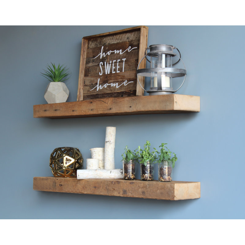 Mcfall 2 Piece Reclaimed Barn Wood Floating Shelf, 3" H x 40" W x 7" D, Natural