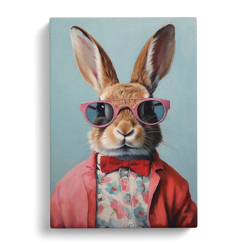 Rabbit with Glasses Painting - Wrapped Canvas, 50cm H x 35cm W x 3cm D