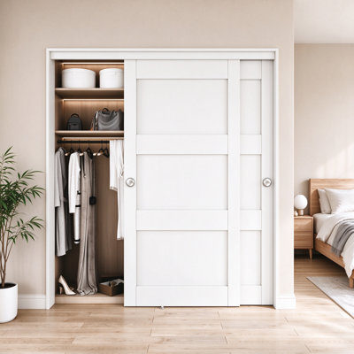 Ensemble de portes coulissantes pour garde-manger et garde-robe blanc 80 po 3 Lite