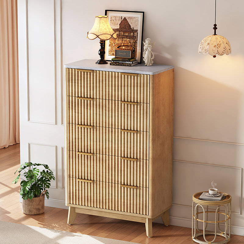 Commode 5 tiroirs Gerius, Jaune