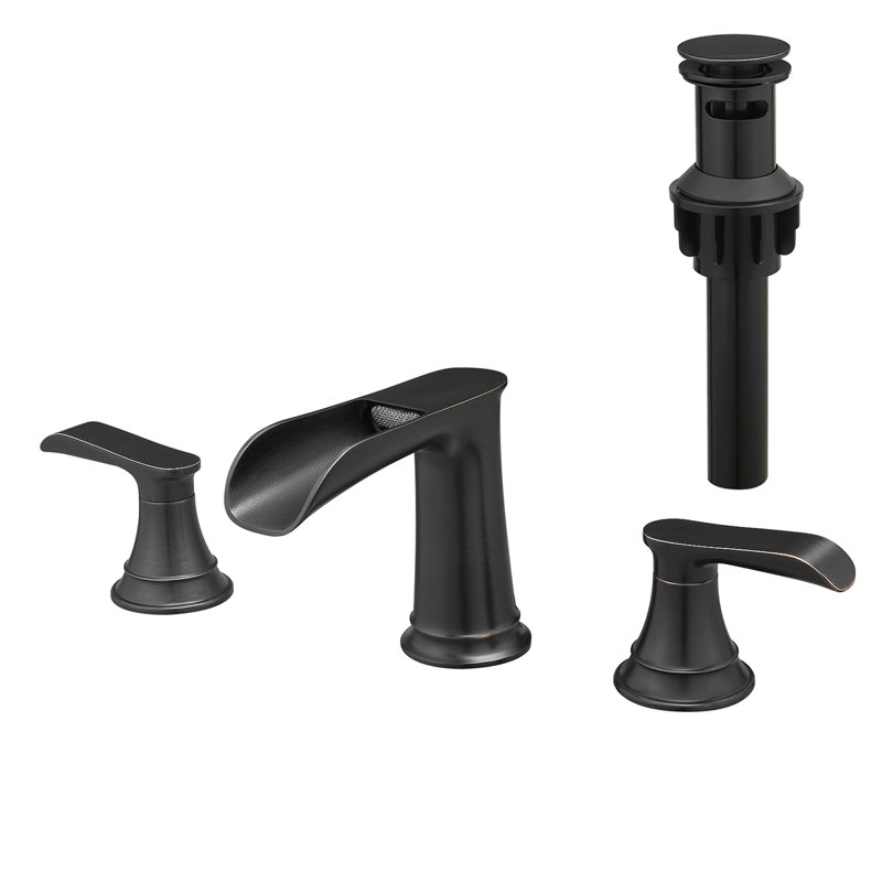 Bathroom Faucets For Sink 3 Hole ORB 8 Inch Widespread Bathroom Sink Faucet With Pop Up Drain Double Lever Handle Faucet Bathroom Vanity Faucet Basin Mixer Tap Faucet With Hose
