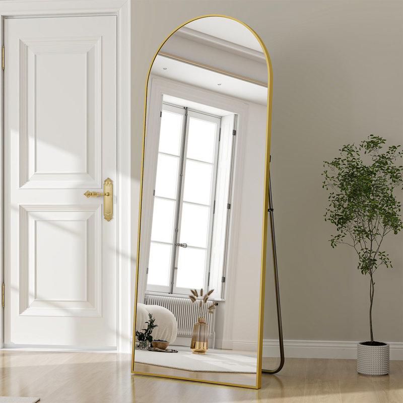 Arched Shatterproof Full Length Mirror with Aluminum Frame - Basics by Wayfair™, Gold, 65" x 24"