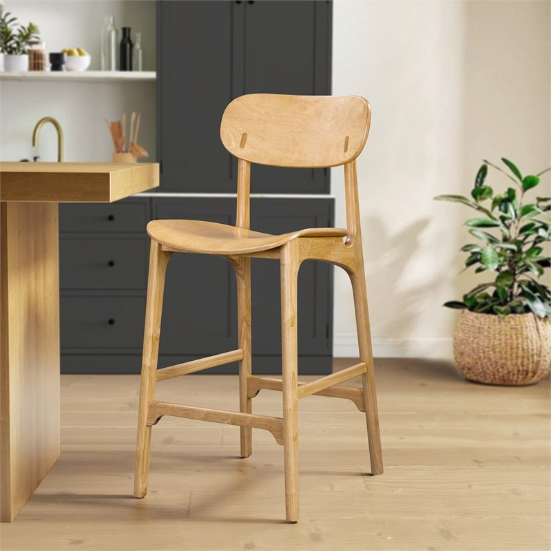  Tabouret de bar contemporain contemporain en bois d'hévéa naturel, 42.5