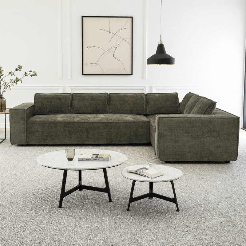 Ensemble de canapé modulaire en chenille beige à 6 places modulaire minimaliste pour le salon, Vert
