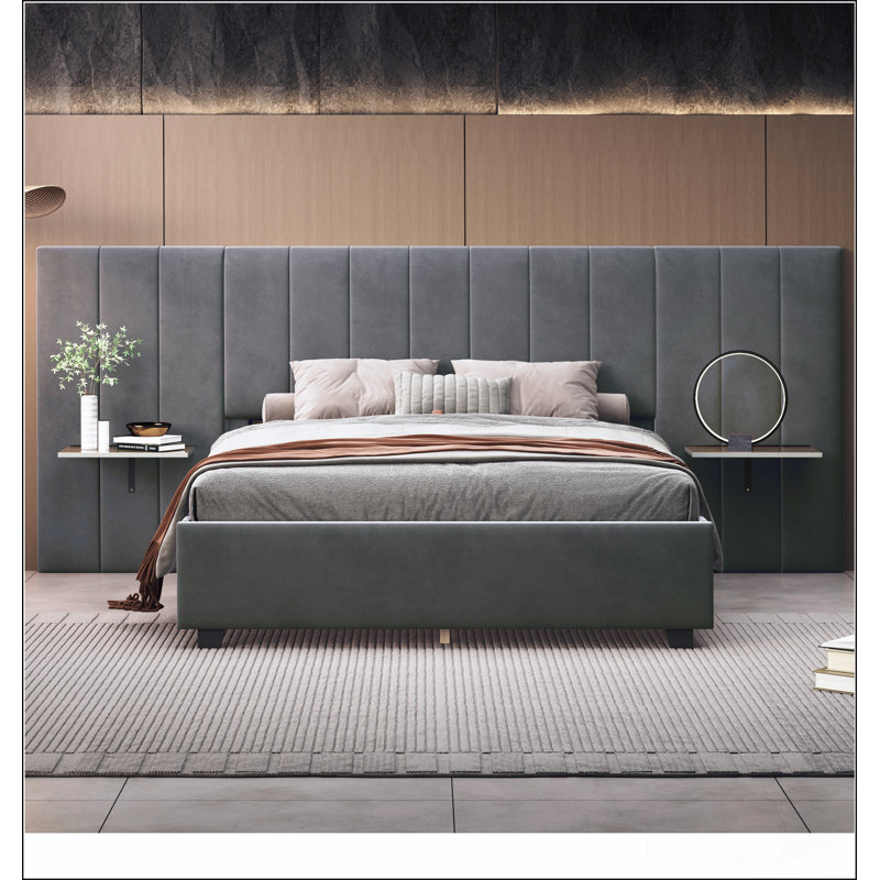 Lit plateforme tapissier avec grande tête de lit, mobilier de chambre élégant et confortable pour une meilleure qualité de sommeil
