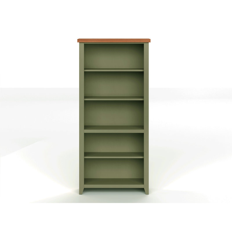 Bibliothèque 72 pouces de haut à 5 tablettes, aucun assemblage requis, vert sauge et finition bois fruitier
