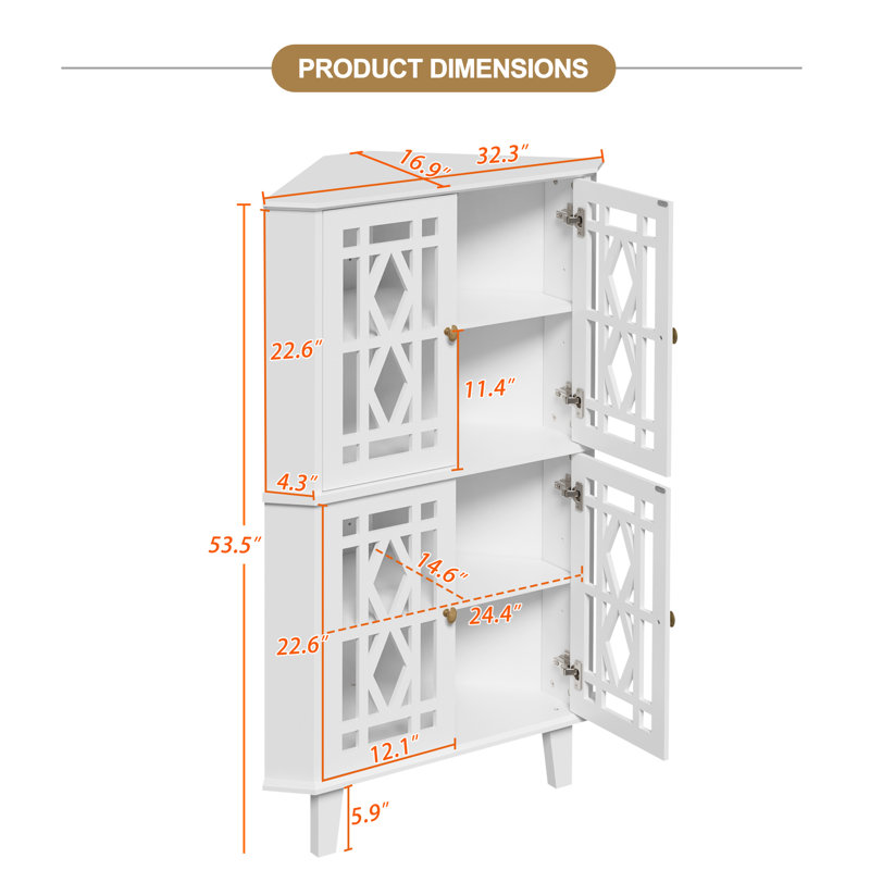 Buffet décoratif de coin 2 portes Ashkan, Blanc, H 53,5 po x l 32,3 po x P 16,9 po