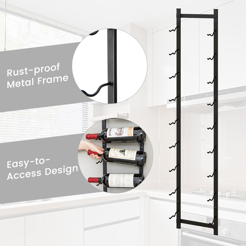Danice 9 Bottle Wall Mounted Wine Bottle Rack in Black, 43" H x 8.5" W x 5.5" D