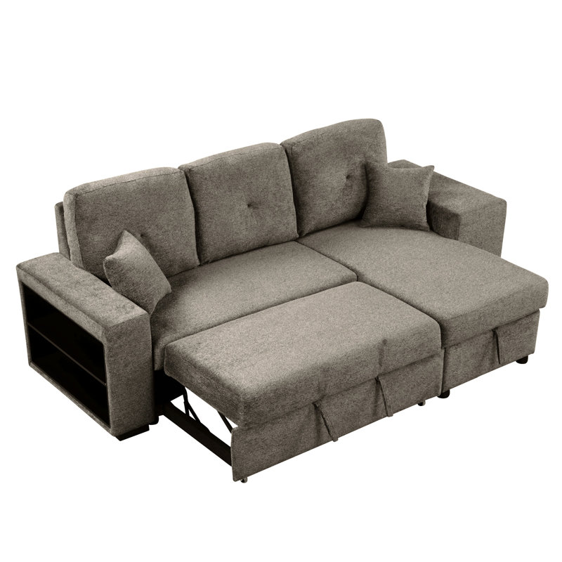 Canapé-lit modulaire réversible avec tablette latérale et 2 tabourets, canapé-lit coulissant en L, canapé-lit d'angle avec méridienne de rangement gauche / droite pour le salon, gris anthracite Knox