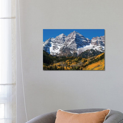 Trees With Mountain Range In The Background, Maroon Bells, Maroon Creek Valley, Aspen, Colorado, USA by Panoramic Images - Wrapped Canvas Print