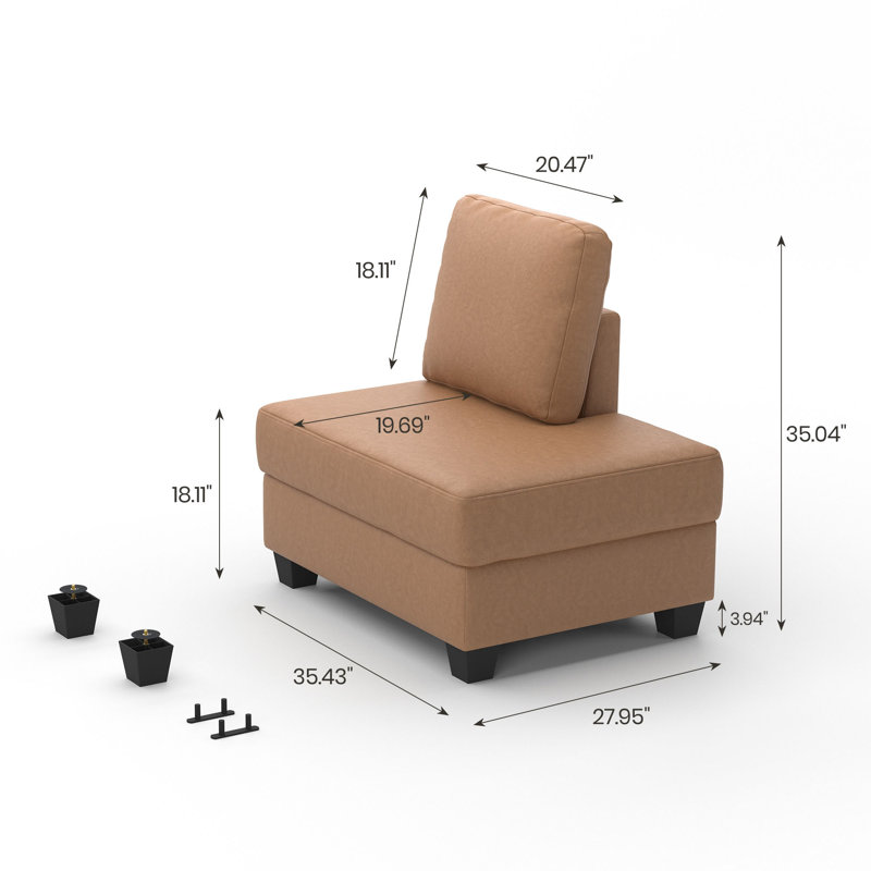 Faux Leather Right Chaise Ottoman Single Chair, Brown 