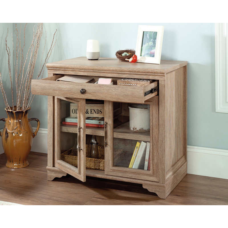Brushed Oak Adjustable Library Cabinet with Glass Doors