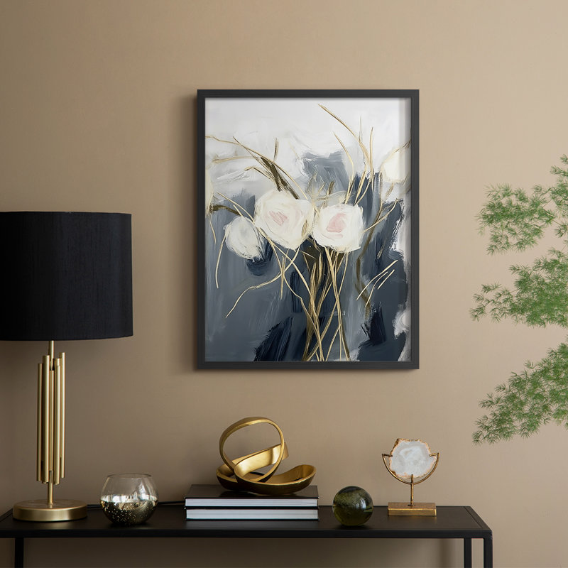Série FLORAL DCLxxvii - reproduction encadrée de qualité supérieure - prête à être accrochée - aucun clou requis, Noir